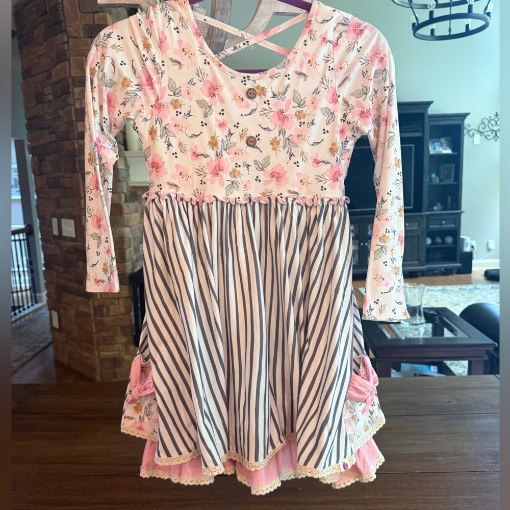 Cheeky Plum Pink Floral and Striped Dress Size 10Y